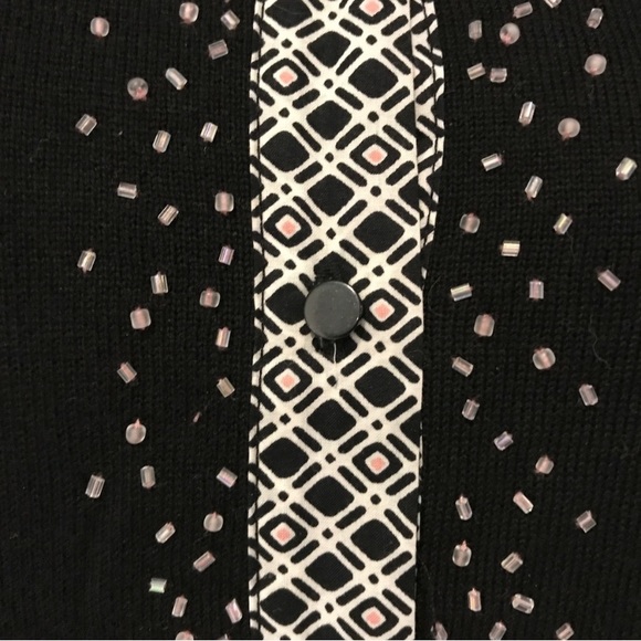 Black knit cardigan with pink beads. Size Large - Picture 2 of 6